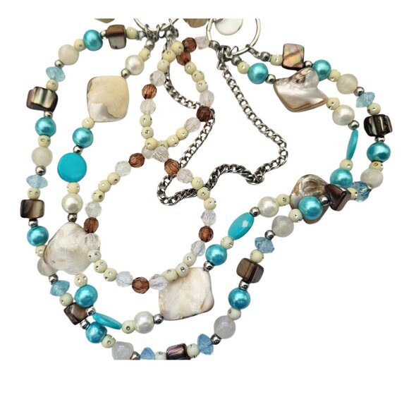 Mother Of Pearl Blue & White Beaded Oyster Shell Necklace 16" - Picture 5 of 10